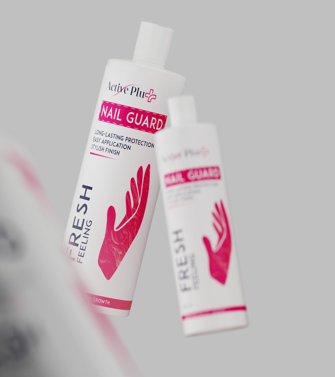 Two Active Plus nail guard bottles against a grey ground