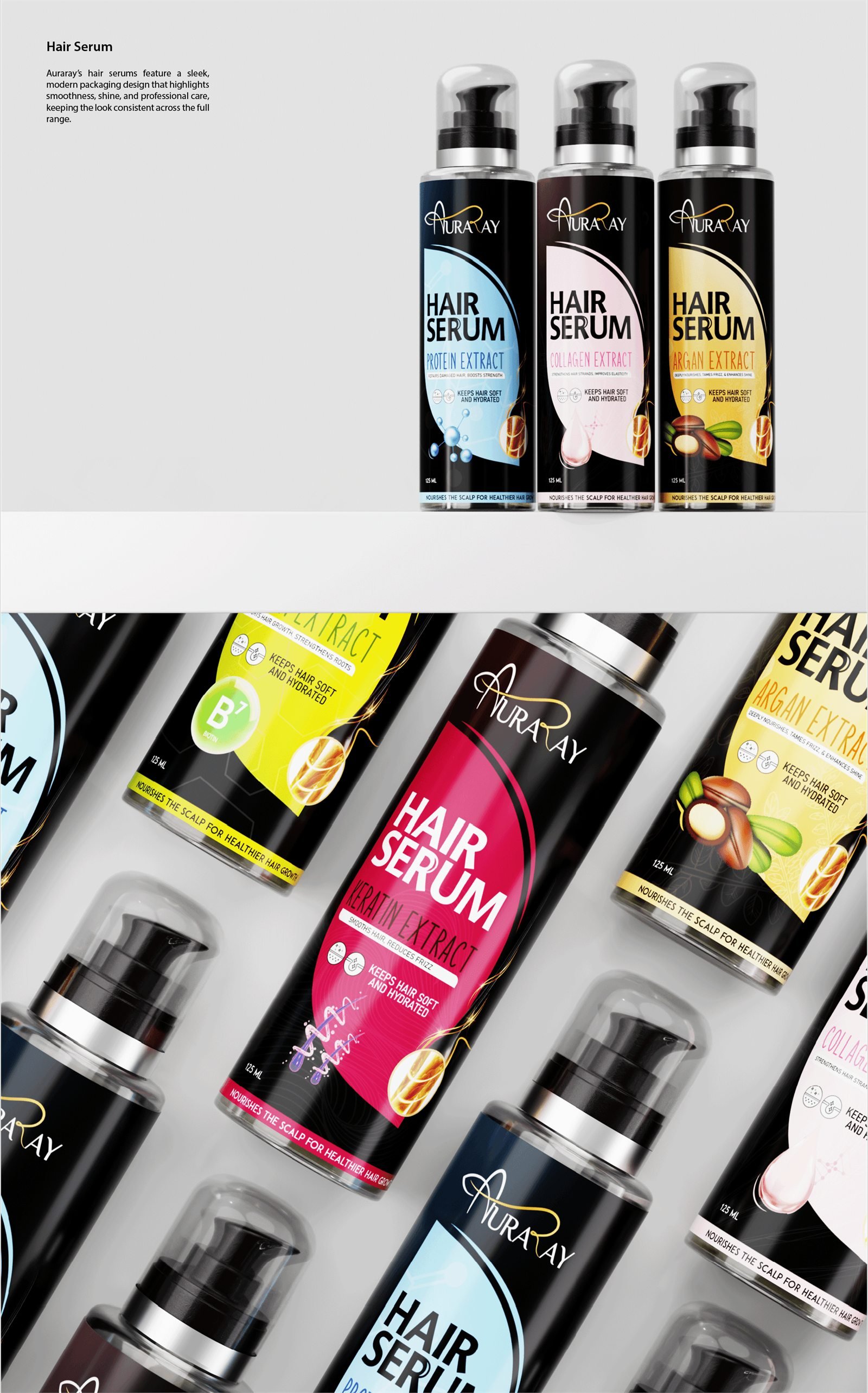 Auraray hair serum range - protein, collagen, argan and keratin extracts
