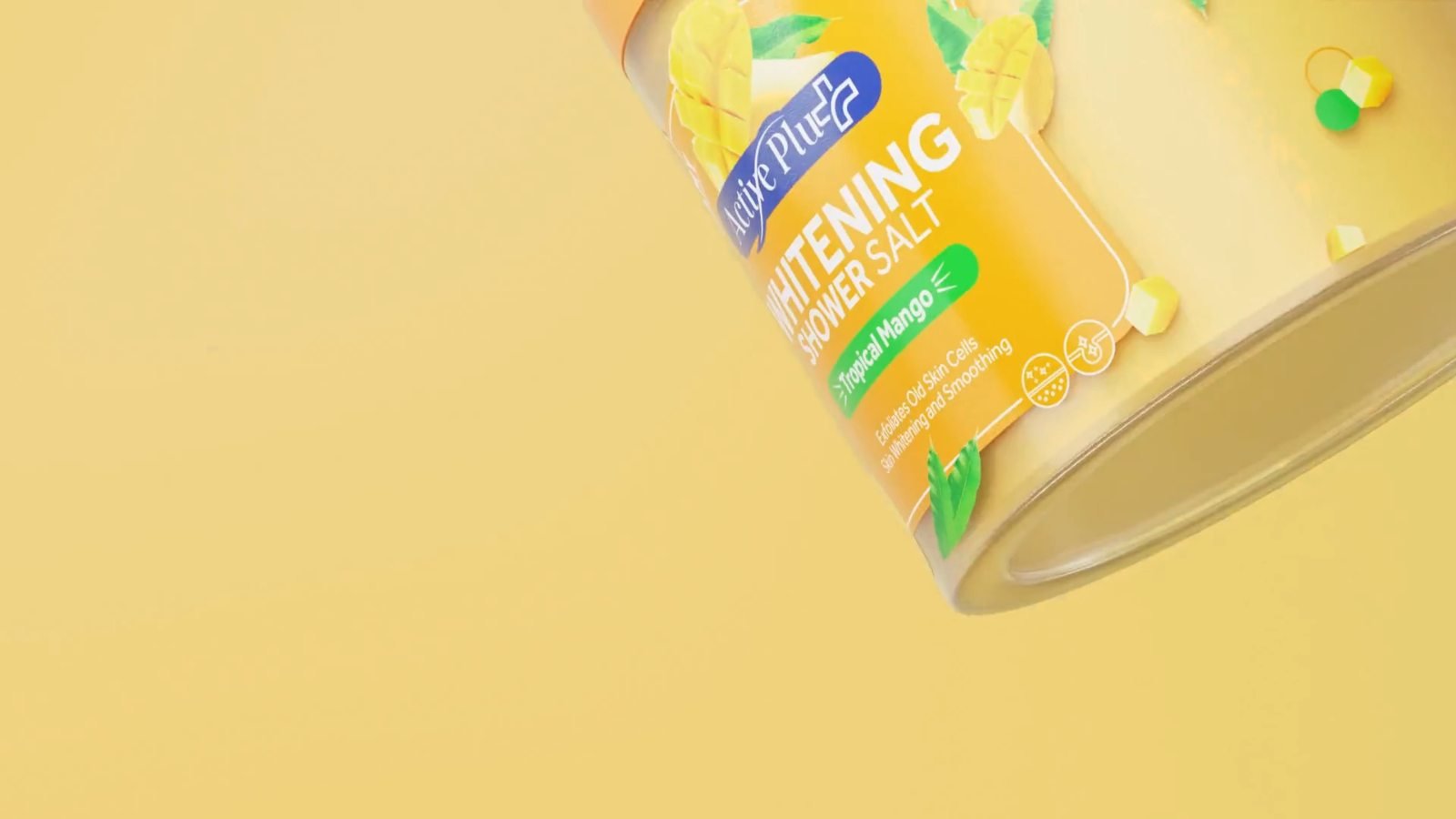 Active Plus whitening shower salt, tropical mango, in close detail