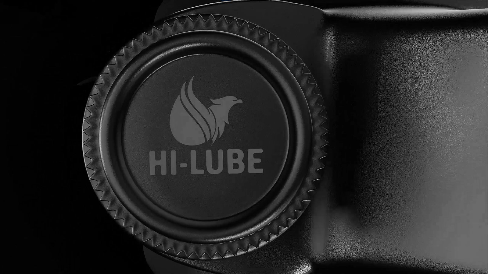 The Hi-Lube mark and wordmark tooled into the cap face