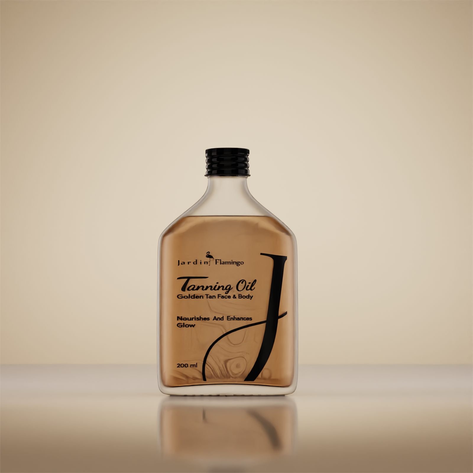 The 200 ml Jardin Flamingo tanning oil flask straight on