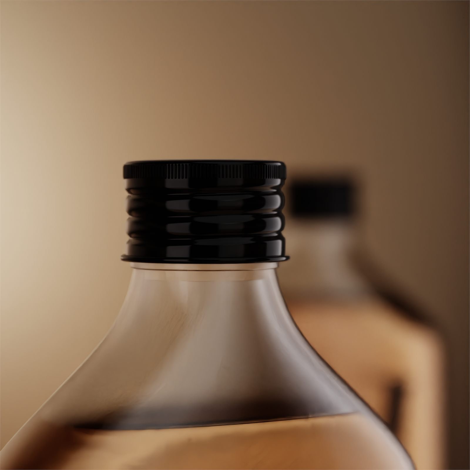 Macro of the ribbed black closure on the flask neck